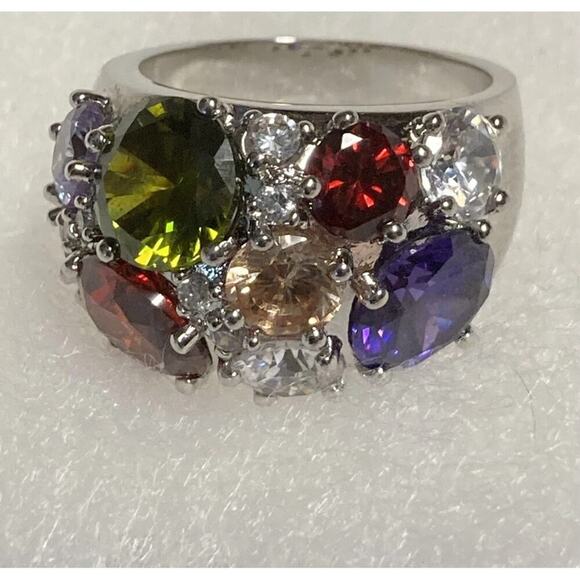 NWT-NVC Nataliya V Collister Cubic Zirconia MultiColor Silver Tone Dome Ring 8 - Picture 2 of 4